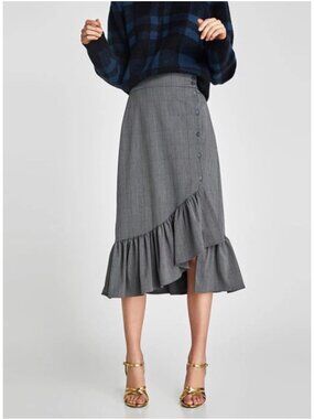 Zara Women Plaid Asymmetrical Ruffle Skirt